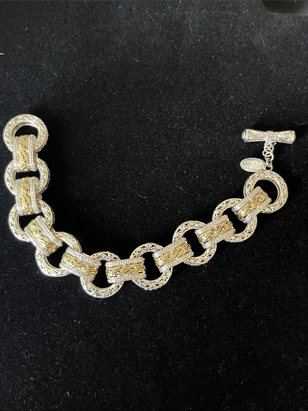 ASJ 925 Thailand Sterling Ornate Link Toggle Bracelet